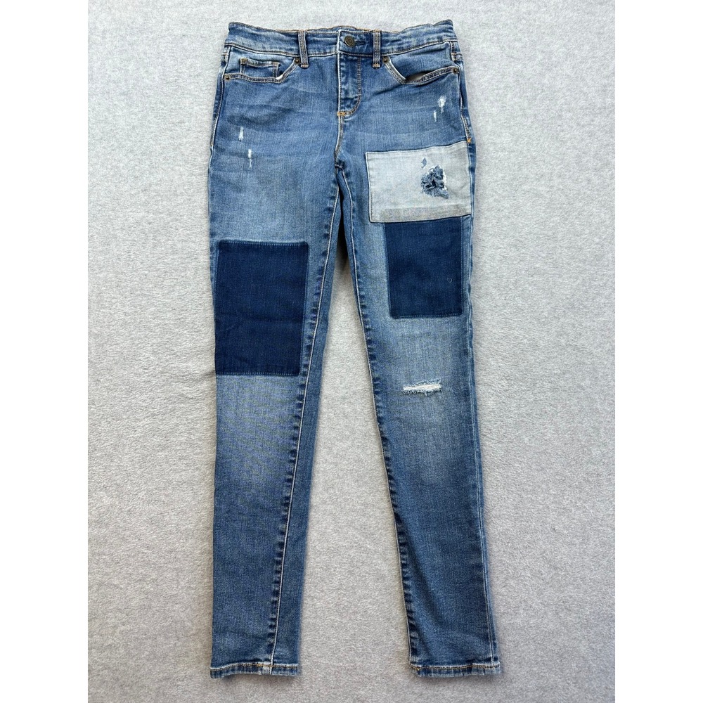 Gap Kids 1969 Super Skinny Patchwork Distressed Blue Denim Jeans Size 14 Regular